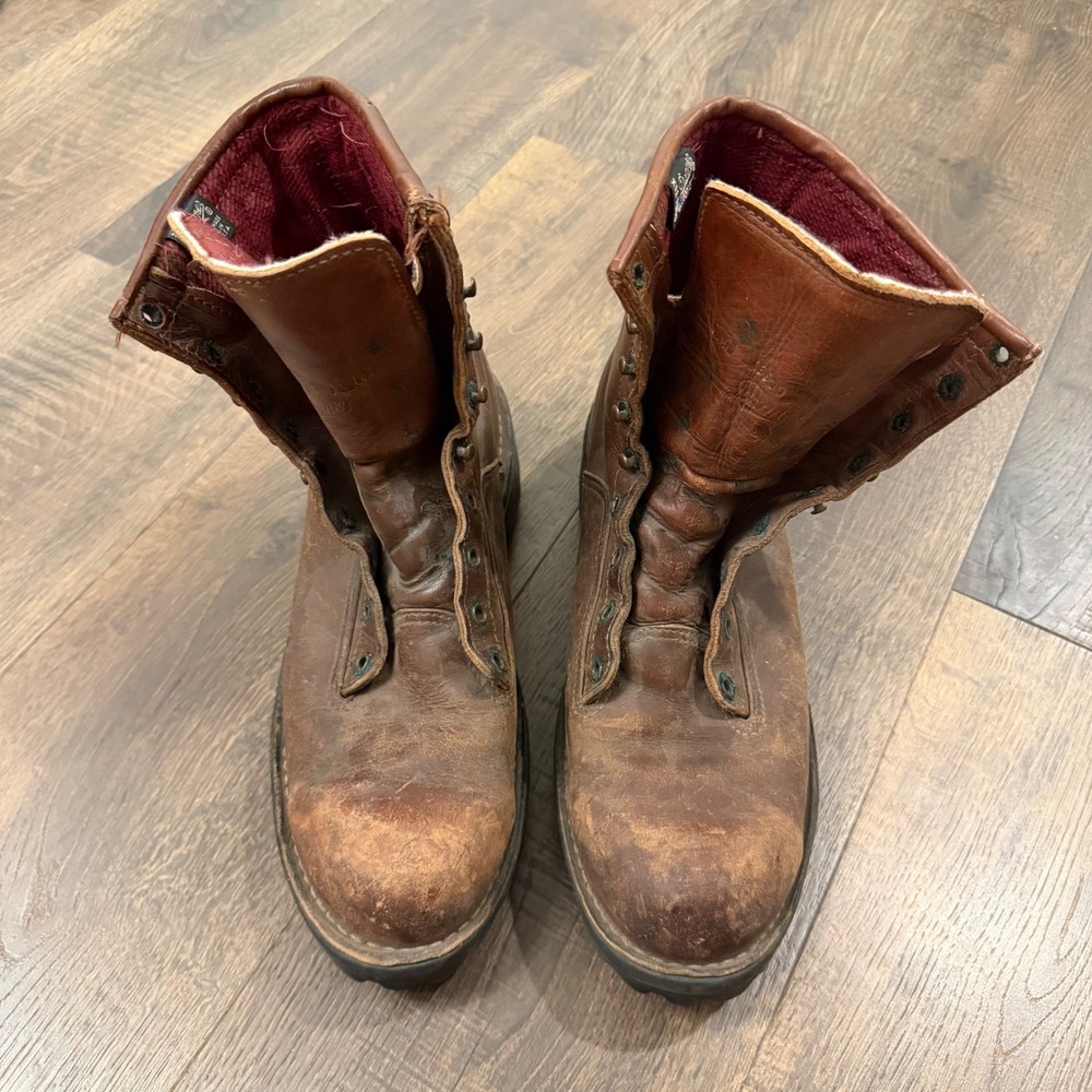 Vintage 80s 90s Danner USA Brown Leather Work Boots Mens Fits 11 Distressed